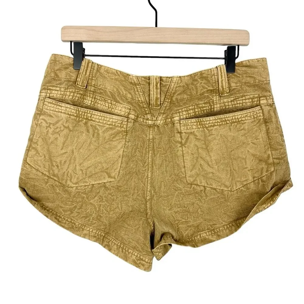 Free People Linen Blend Vintage Wash Tan Utility Shorts Size 10 Boho Chic